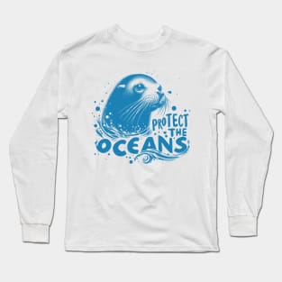 Protect the Oceans - Sea lion blue Long Sleeve T-Shirt